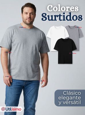 Imagen 2 del producto Pack 3 Camisetas Poleras 100% Algodón Básica Lisa Elástica para Hombre en Colores Surtidos