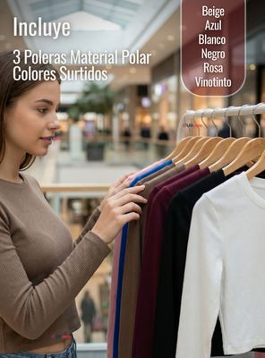 Imagen 2 del producto Pack 3 Camisetas Polar Manga Larga Polera Tela Acanalada Color Surtidos