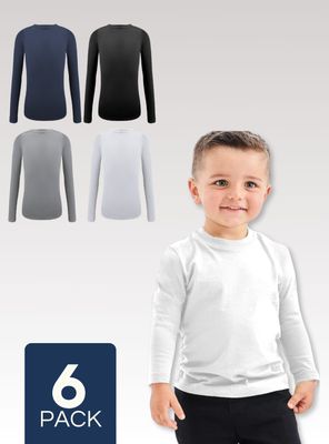 Pack 6 Camisetas Bambú Primera Capa Polera Cuello Redondo Surtido Niño