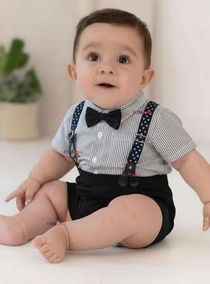 Conjunto de Vestir con Tirantes Camisa Blanca de Rayas y Pantalón Corto Algodón Bebe