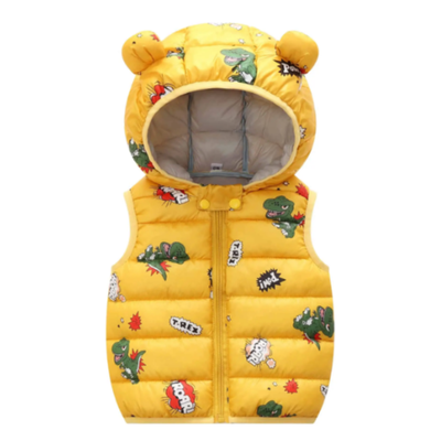 Parka Con Capucha Sin Mangas Niño Dinosaurio T-Rex Amarillo Jump Kids