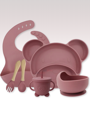 Set De Alimentación Bebé Silicona 6 Piezas Libre BPA Rosa Oscuro