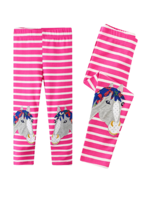 Calzas Niña Caballo Rosa Oscuro Rayas Jump Kids 100% Algodón
