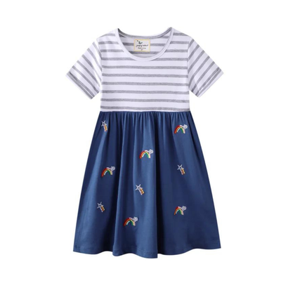 Vestido Manga Corta Niña Falda Azul Jump Kids