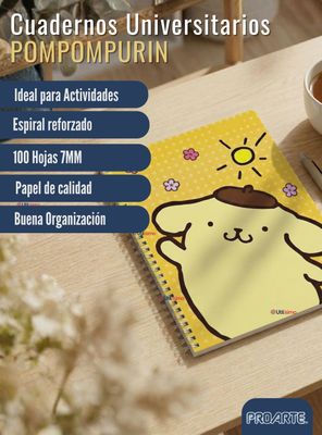 Imagen 2 del producto Pack 5 Cuadernos Universitarios Pompompurin 100 Hojas Proarte 7mm Diseño Surtido