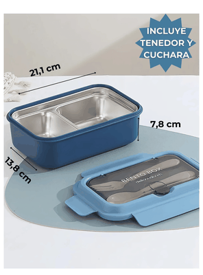Imagen 2 del producto Fiambrera Contenedor Térmico 828 Ml Táper Hermético + Cubiertos Blue