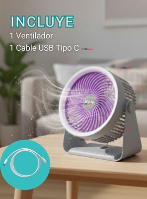 Imagen 2 del producto Mini Ventilador De Mesa Color Gris Silencioso Portátil Recargable USB