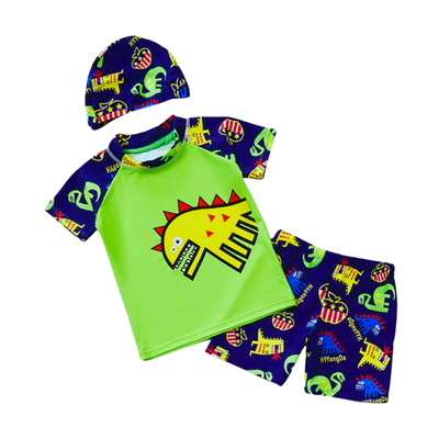 Traje De Baño 3 Piezas Manga Corta Jump Kids Dinosaurios Verde