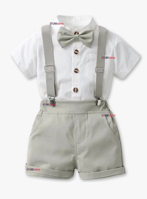 Conjunto De Vestir Con Tirantes Camisa Pantalón Corto Algodón Bebé color Gris