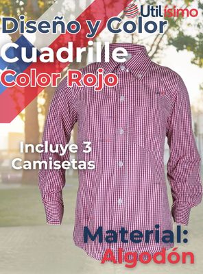 Imagen 2 del producto Pack 3 Camisa Huaso Cuadrillé Algodón Niño Juvenil Color Rojo