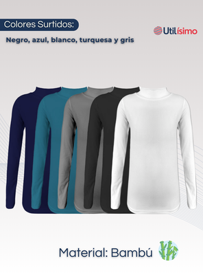 Imagen 2 del producto Pack 3 Camisetas Polera Beatle Bambú Primera Capa Niño Cuello Alto