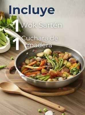 Imagen 2 del producto Sartén Acero Inoxidable Antiadherente 24cm +Cuchara de Madera Bambú