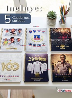 Imagen 2 del producto Pack 5 Unidades Cuadernos Colo Colo Centenario 100 Hojas Diseños Surtidos