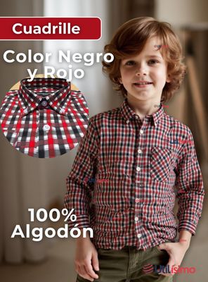 Imagen 2 del producto Camisa Huaso Cuadrillé Manga Larga 100% Algodón Cuadros Negro Y  Rojo