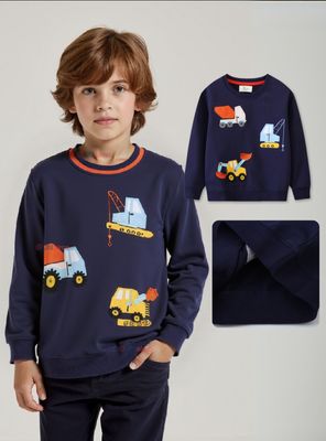 Polerón Algodón Cuello Redondo Niño Azul Grúa