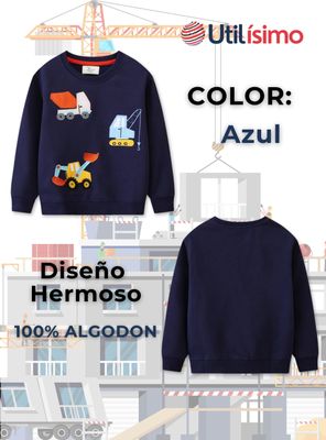 Imagen 2 del producto Polerón Algodón Cuello Redondo Niño Azul Grúa