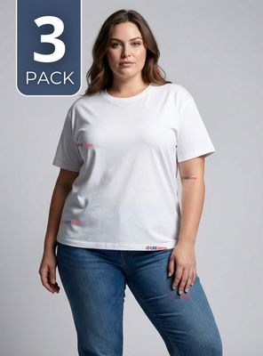 Pack 3 Camisetas Poleras 100% Algodón Básica Lisa Elástica para Mujer Color Blanco