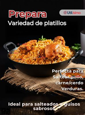 Imagen 2 del producto Wok Chino Acero Inoxidable Antiadherente 34cm Negro