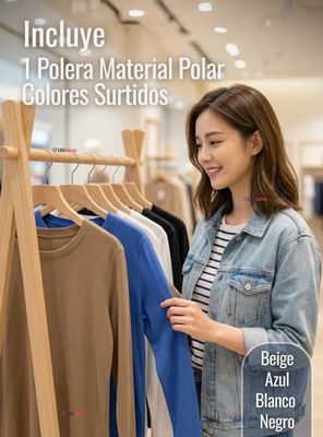 Imagen 2 del producto Camiseta Polar Polera Cuello Redondo Mujer Manga Larga Tela Acanalada Colores Surtidos