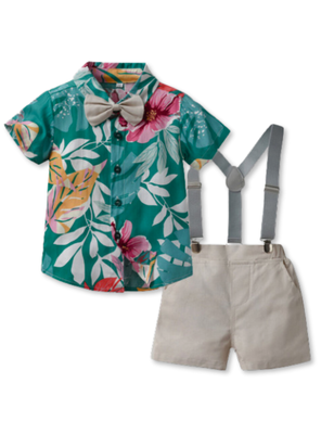 Conjunto de Vestir Hawaiano Manga Corta Niño 1 a 5 Años Gris Hawaiano