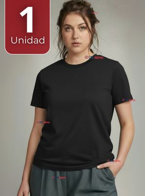 Polera Camiseta 100% Algodón Premium Manga Corta Color Negro Mujer