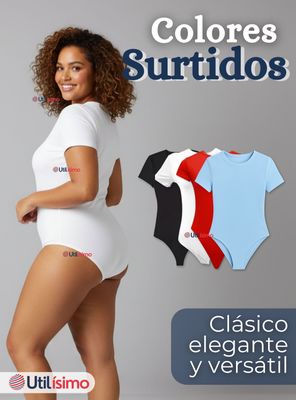 Imagen 2 del producto Pack 3 Body Ajustable y Moldeador 100% Bambú Cuello Redondo Manga Corta Mujer en Colores Surtidos