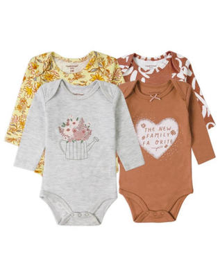 Body Bebe Niña Pack 4 Bodys Tedmimak Algodón Manga Larga