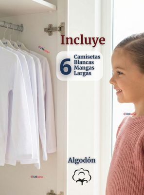 Imagen 2 del producto Pack 6 Camisetas Algodón Manga Larga Polera Primera Capa Blanco Niña