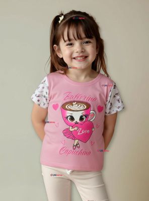 Polera Brainrots 100% Algodón Manga Corta Niña Tralalero Rosado