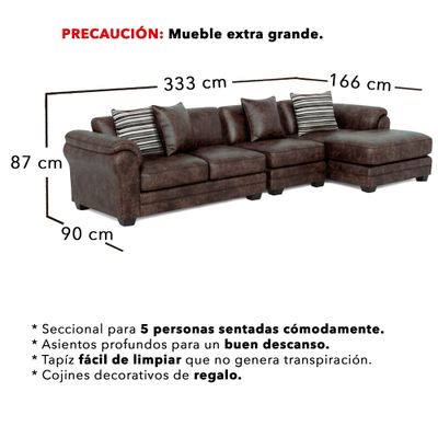 Imagen 2 del producto Sofá Seccional Derecho 5 Cuerpos Con Resorte Estructural Grandón Envejecido XL