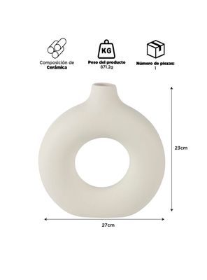 Imagen 2 del producto Florero Redondo Cerámica Blanco 23 cm