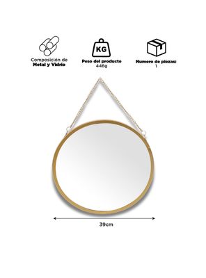 Imagen 2 del producto Espejo Colgante Redondo Dorado 39cm
