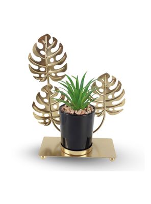 Figura Decorativa Candelabro Hoja con Mini Planta