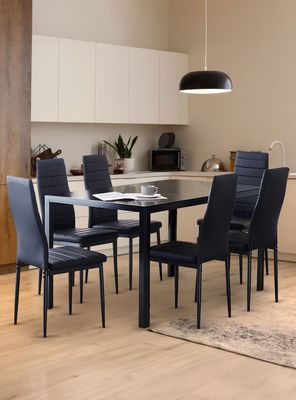 Imagen 2 del producto Comedor Mesa Vidrio 75x80x150 6 Sillas Pu Negro