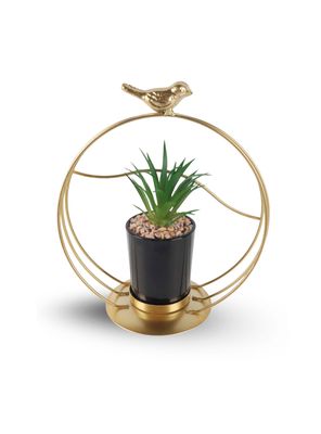 Figura Decorativa Candelabro Pajarito con Mini Planta