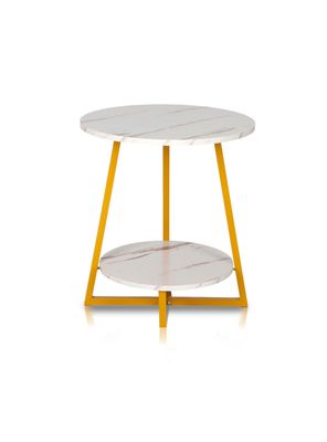 Mesa de Centro Lateral Dos Niveles Redonda Blanca