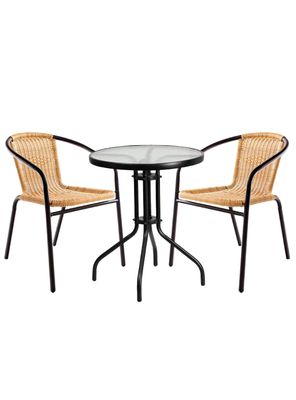 Set terraza Maceio 2 sillas + Mesa vidrio 70x60 cm Beige