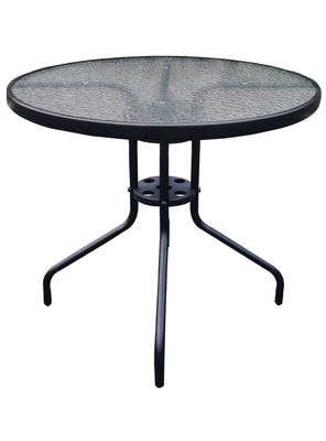 Mesa de Terraza de Vidrio y Acero Grande 70x80 cm Negro