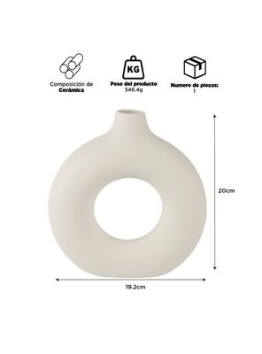 Imagen 2 del producto Florero Redondo Cerámica Blanco 20 cm