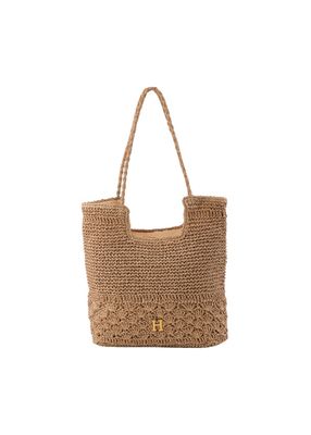 Cartera Tote Mia Tipo rafia tejida café Playa Humana
