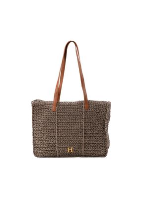 Cartera Tote Mona Tipo rafia tejida Taupé Playa Humana