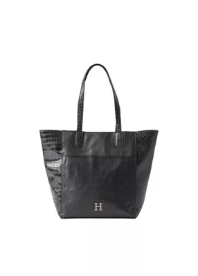 Cartera Tote Bella Ecocuero Croco Negro Humana