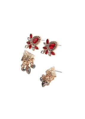 Set De 2 Aros Ruby Piedras Dorado Humana
