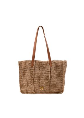 Cartera Tote Mona Tipo Rafia Tejida Café Playa Humana