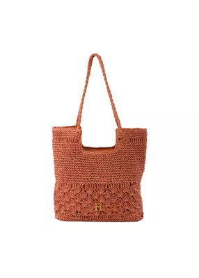 Imagen 1 del producto Cartera Tote Mia Tipo rafia tejida naranjo Playa Humana