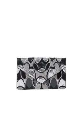 Cartera De Fiesta Mostacilla Floral Negro Humana