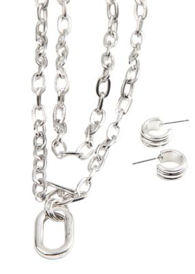 Set Collar y Aros Doble Rock Plateado Humana