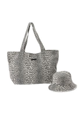 Set de Playa Cartera y Gorro Cayo Animal Print Gris Humana