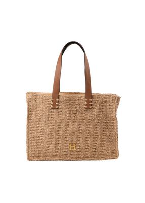 Cartera Tote Meli Tipo rafia tejida café Playa Humana