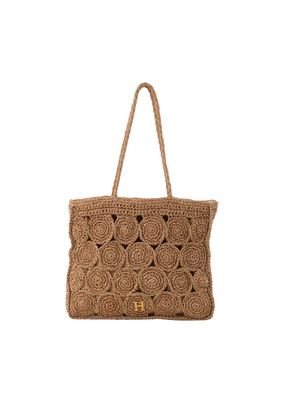 Cartera Tote Mila Tipo rafia tejida café Playa Humana
